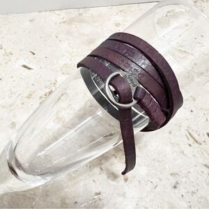 Good Works Leather Wrap Around Bracelet Purple Matthew 19:26 and 8:13